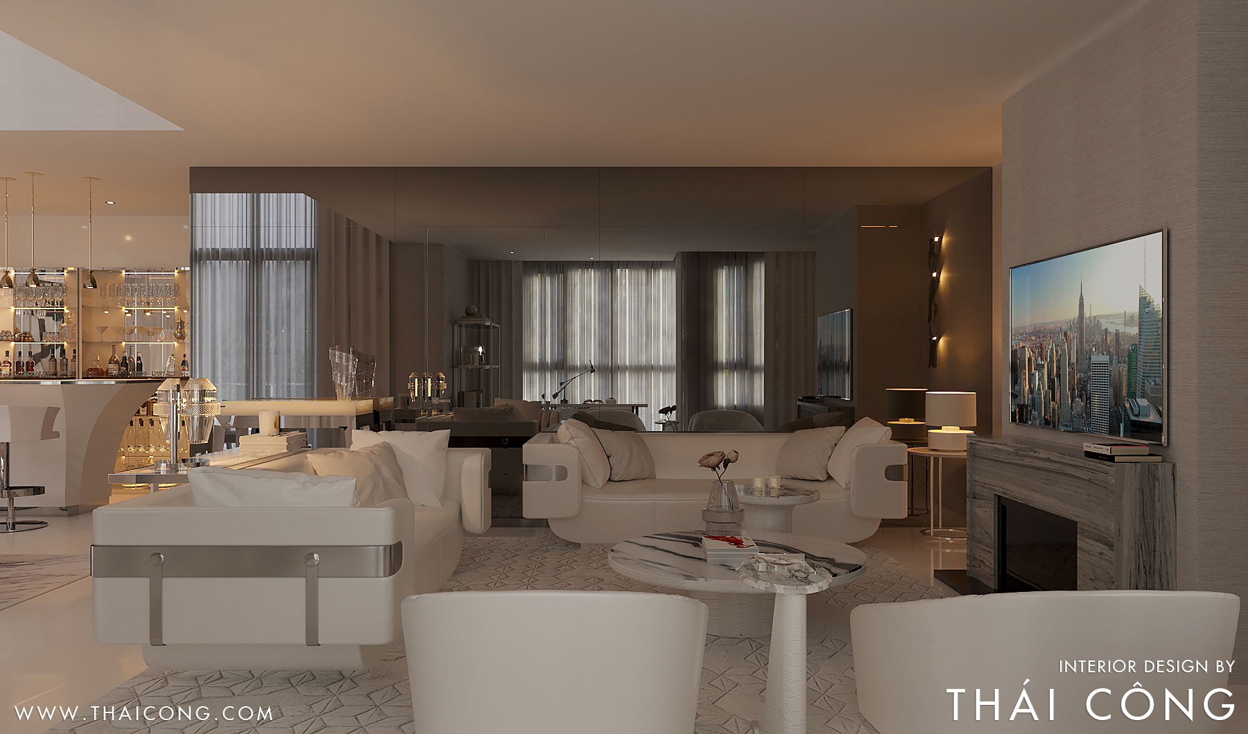 Illustration of White Penthouse Apartment Design